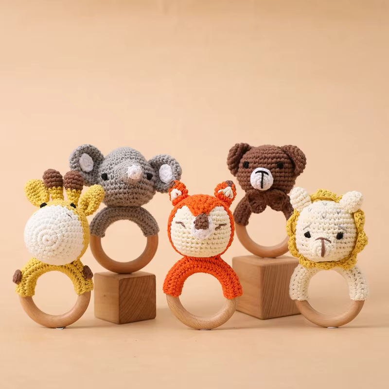 Baby Wooden Crochet Teether with Rattle