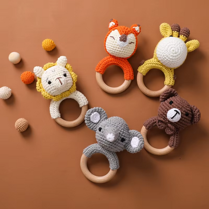 Baby Wooden Crochet Teether with Rattle