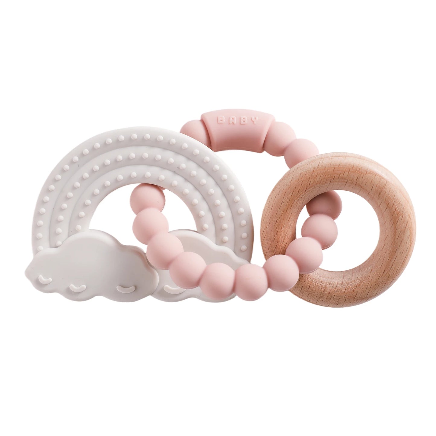 Silicone & Beech Wood Baby Space Loop Teether for Babies