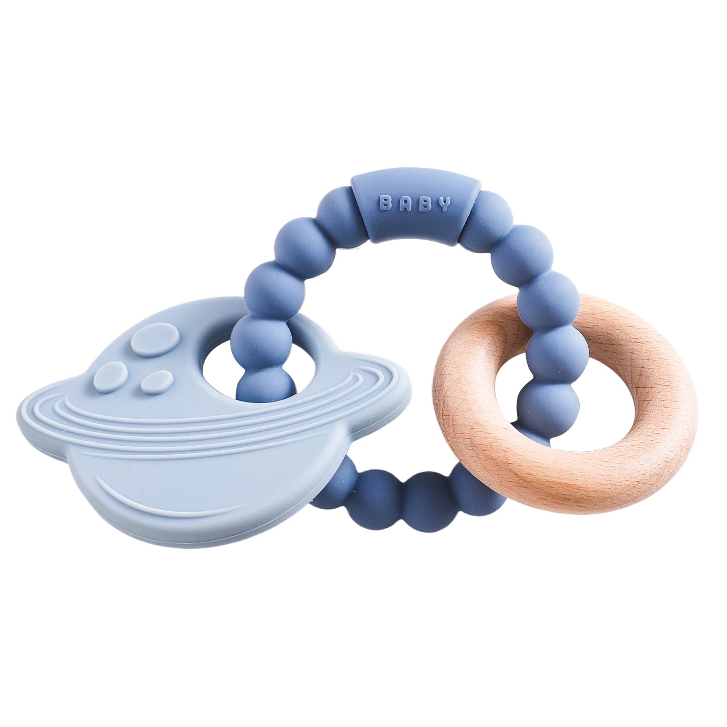 Silicone & Beech Wood Baby Space Loop Teether for Babies