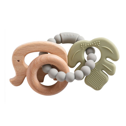 Silicone & Beech Wood Baby Space Loop Teether for Babies