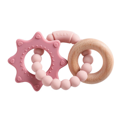 Silicone & Beech Wood Baby Space Loop Teether for Babies