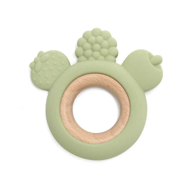 Berry-Themed Silicone & Beech Wood Baby Teether for Babies