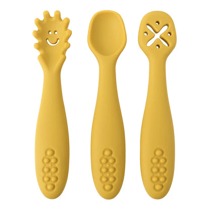 3 Pieces Cute Baby Learning Spoon & Utensil Set