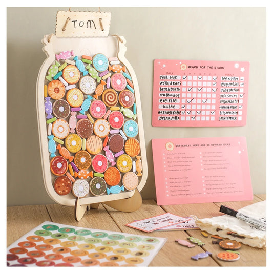 Wooden Reward Jar Donut/Stars – Personalized Educational Toy for Kids