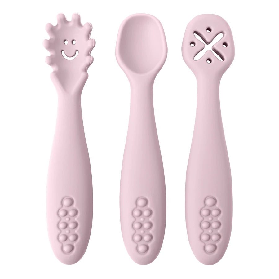 3 Pieces Cute Baby Learning Spoon & Utensil Set