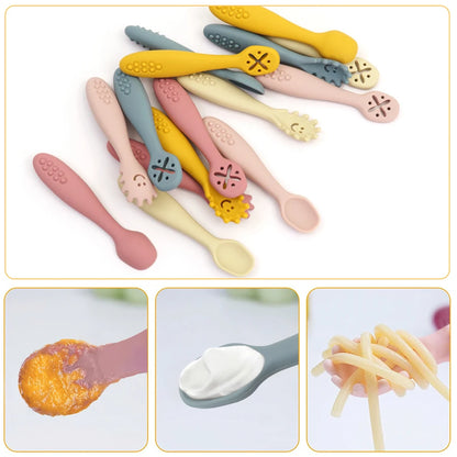 3 Pieces Cute Baby Learning Spoon & Utensil Set