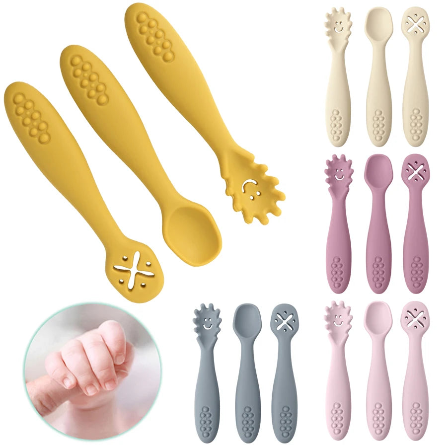 3 Pieces Cute Baby Learning Spoon & Utensil Set