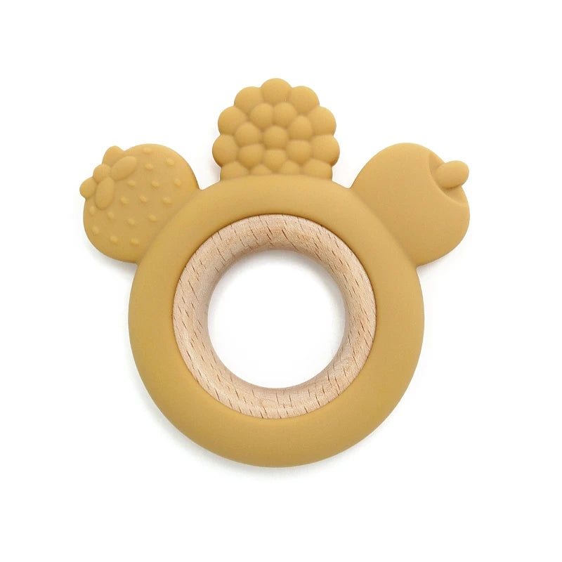 Berry-Themed Silicone & Beech Wood Baby Teether for Babies