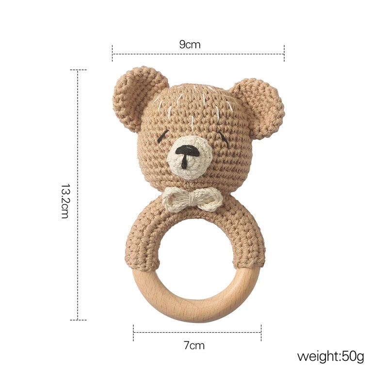 Baby Wooden Crochet Teether with Rattle