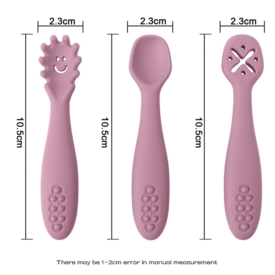 3 Pieces Cute Baby Learning Spoon & Utensil Set