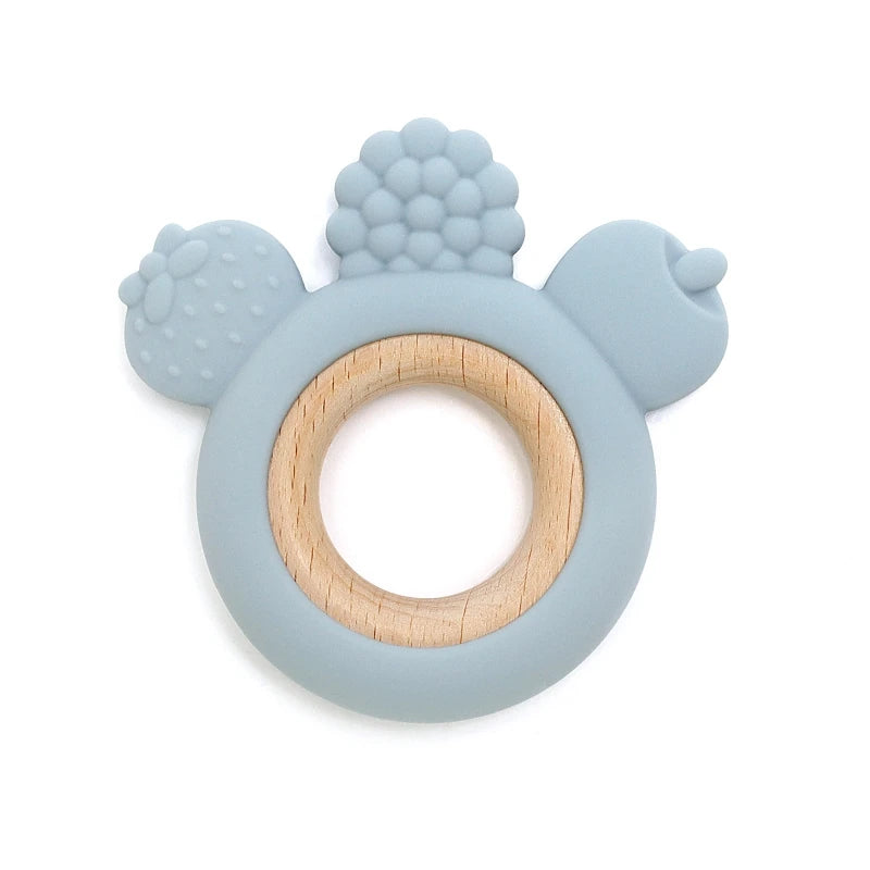 Berry-Themed Silicone & Beech Wood Baby Teether for Babies