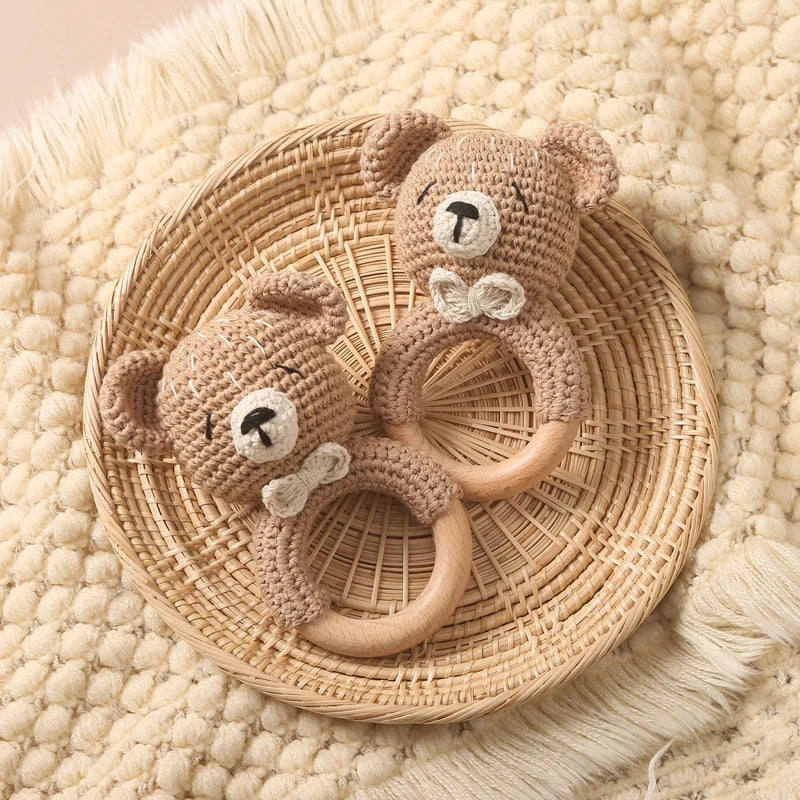 Baby Wooden Crochet Teether with Rattle