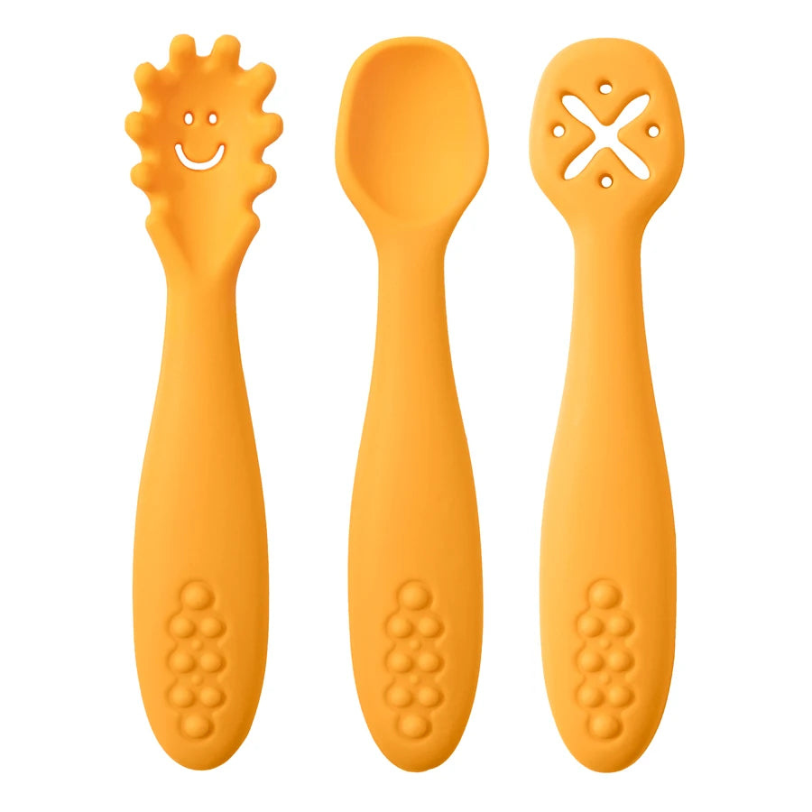 3 Pieces Cute Baby Learning Spoon & Utensil Set