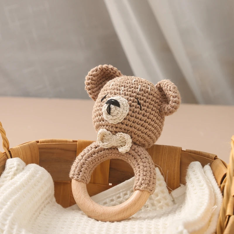 Baby Wooden Crochet Teether with Rattle