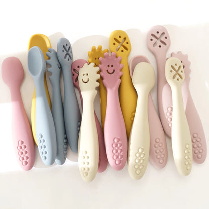 3 Pieces Cute Baby Learning Spoon & Utensil Set