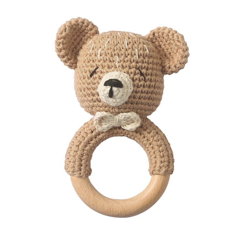 Baby Wooden Crochet Teether with Rattle