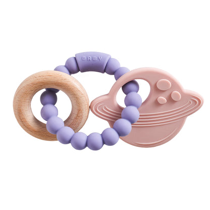 Silicone & Beech Wood Baby Space Loop Teether for Babies