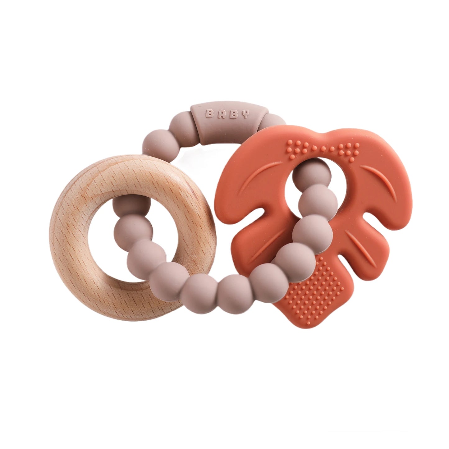 Silicone & Beech Wood Baby Space Loop Teether for Babies