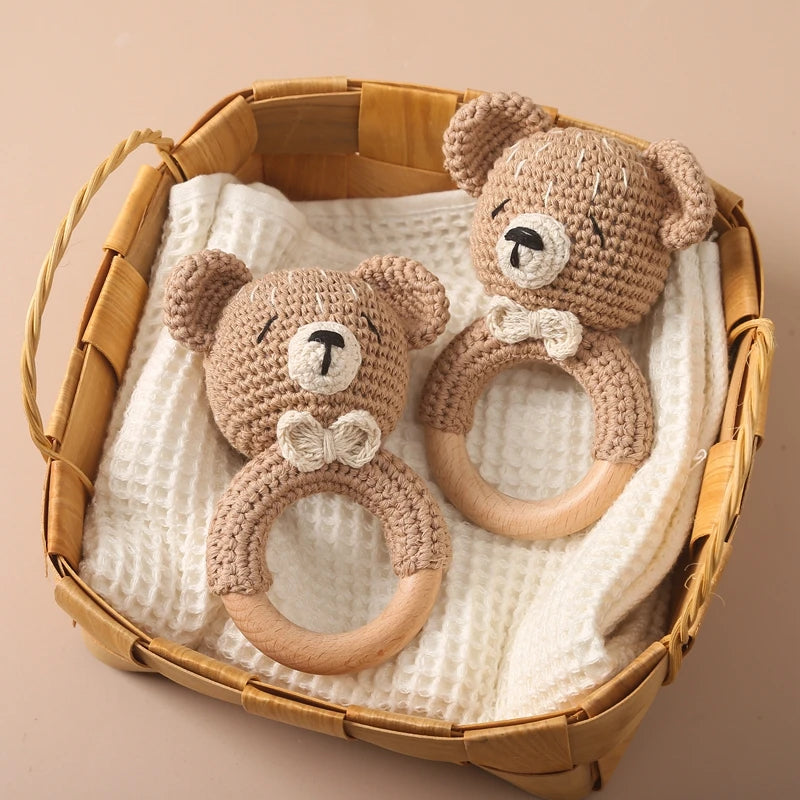 Baby Wooden Crochet Teether with Rattle