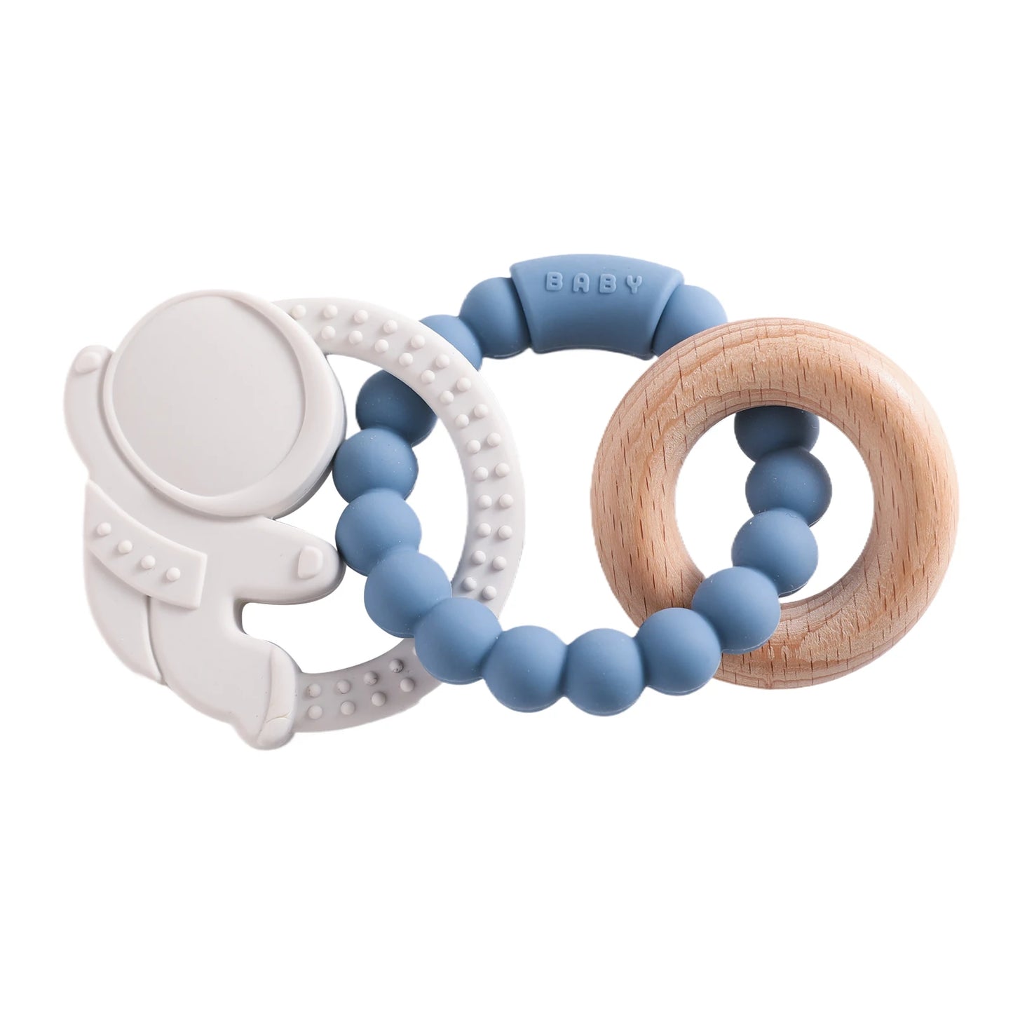 Silicone & Beech Wood Baby Space Loop Teether for Babies