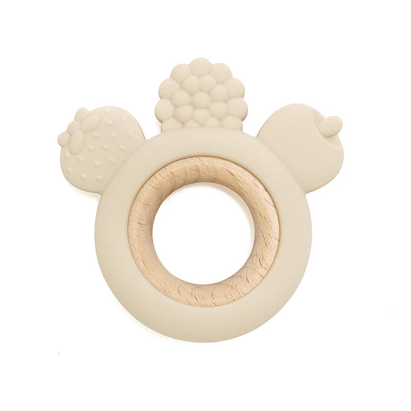 Berry-Themed Silicone & Beech Wood Baby Teether for Babies