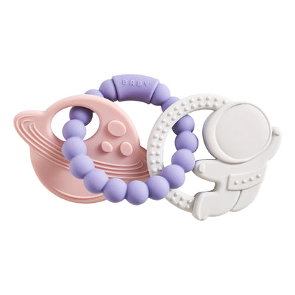 Silicone & Beech Wood Baby Space Loop Teether for Babies