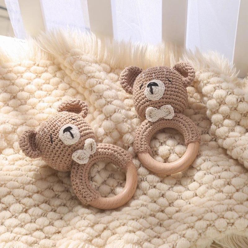 Baby Wooden Crochet Teether with Rattle