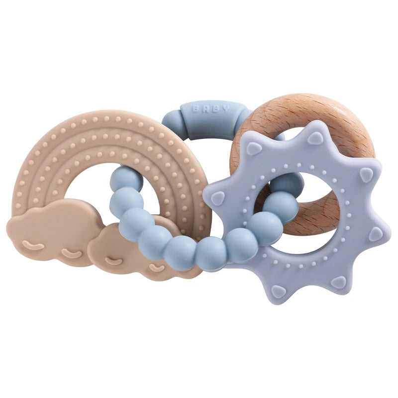 Silicone & Beech Wood Baby Space Loop Teether for Babies