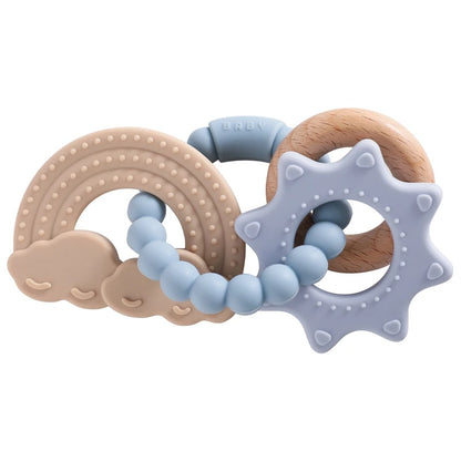 Silicone & Beech Wood Baby Space Loop Teether for Babies