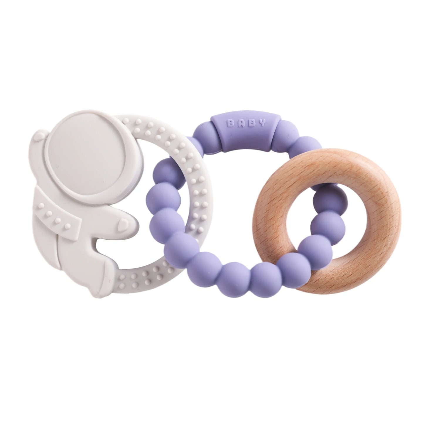 Silicone & Beech Wood Baby Space Loop Teether for Babies