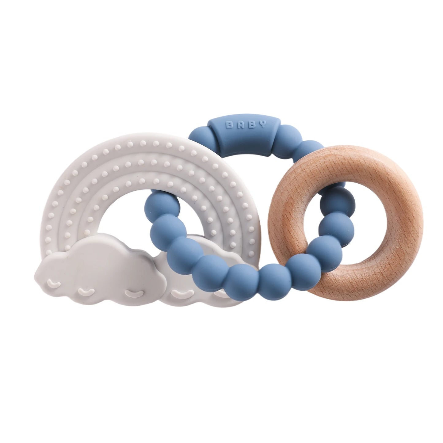 Silicone & Beech Wood Baby Space Loop Teether for Babies