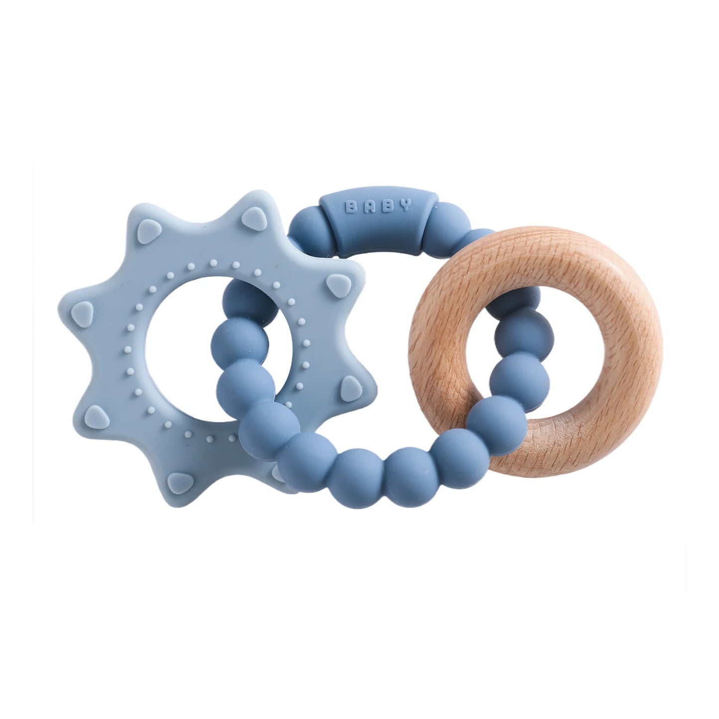 Silicone & Beech Wood Baby Space Loop Teether for Babies