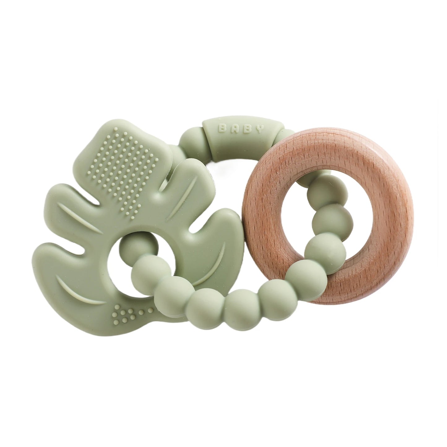 Silicone & Beech Wood Baby Space Loop Teether for Babies