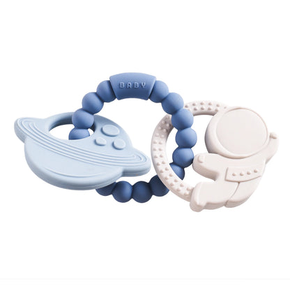 Silicone & Beech Wood Baby Space Loop Teether for Babies